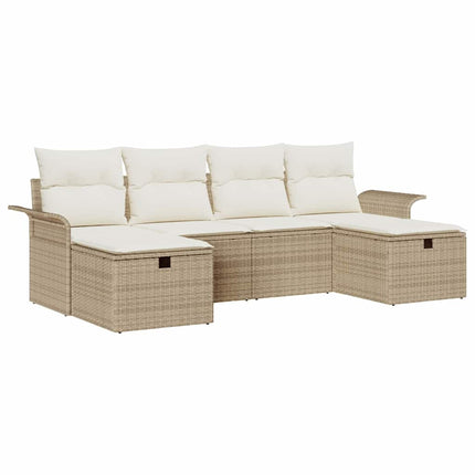 Trädgårdsoffset med kudde med lagring 6 pcs Beige Poly rattan