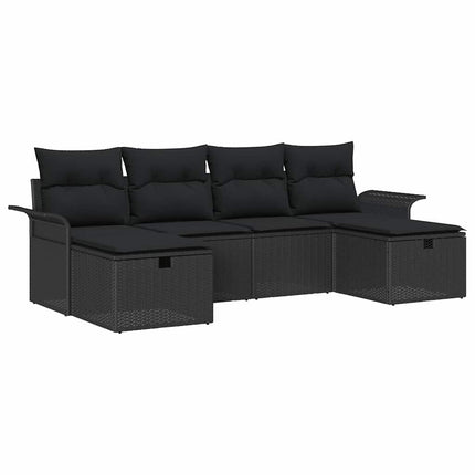 Trädgårdsoffset med kudde med lagring 6 pcs Svart Poly rattan