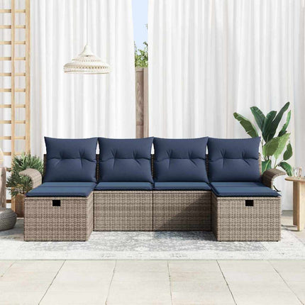Trädgårdsoffset med kudde med lagring 6 pcs Poly rattan