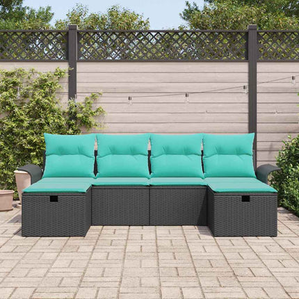 Trädgårdsoffset med kudde med lagring 6 pcs Svart Poly rattan