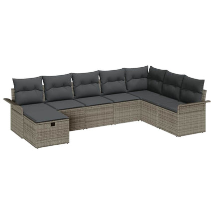Trädgårdsoffset med kudde med lagring 8 pcs Grå Poly rattan