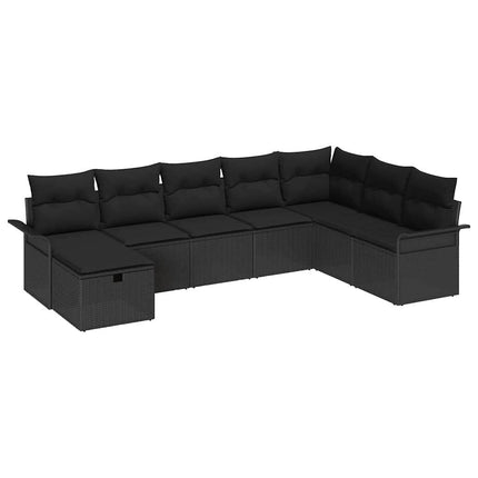 Trädgårdsoffset med kudde med lagring 8 pcs Svart Poly rattan