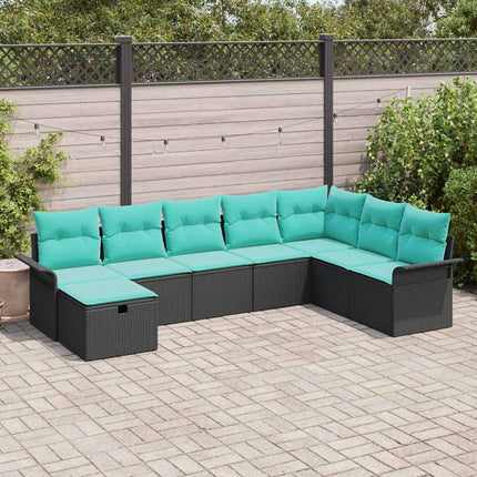 Trädgårdsoffset med kudde med lagring 8 pcs Svart Poly rattan