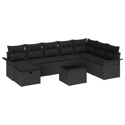 Trädgårdsoffset med kudde med lagring 9 pcs Svart Poly rattan