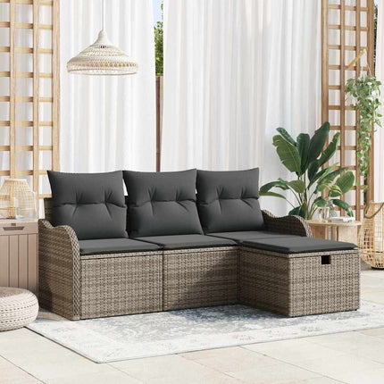 Trädgårdsoffset med kudde med lagring 4 pcs Grå Poly rattan
