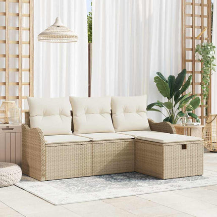 Trädgårdsoffset med kudde med lagring 4 pcs Poly rattan