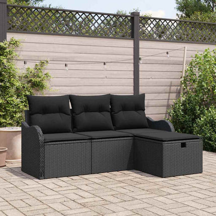 Trädgårdsoffset med kudde med lagring 4 pcs Svart Poly rattan