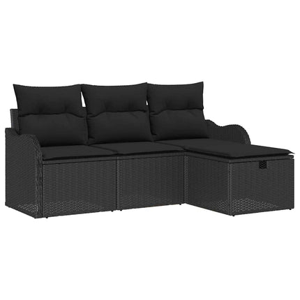 Trädgårdsoffset med kudde med lagring 4 pcs Svart Poly rattan