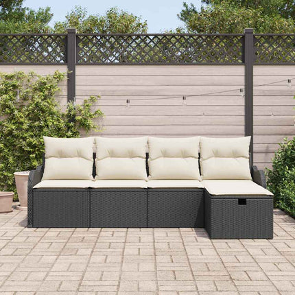 Trädgårdsoffset med kudde med lagring 5 pcs Svart Poly rattan