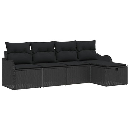 Trädgårdsoffset med kudde med lagring 5 pcs Svart Poly rattan
