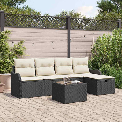 Trädgårdsoffset med kudde med lagring 6 pcs Svart Poly rattan