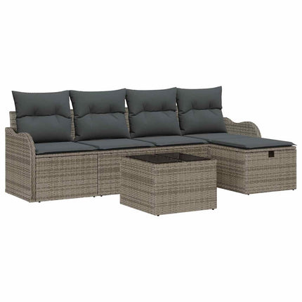 Trädgårdsoffset med kudde med lagring 6 pcs Grå Poly rattan