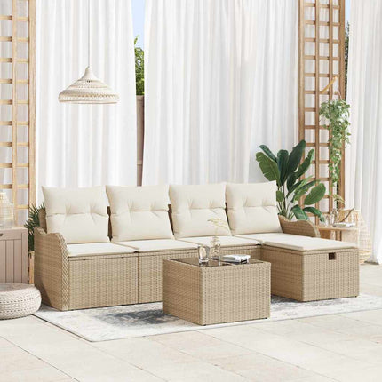 Trädgårdsoffset med kudde med lagring 6 pcs Beige Poly rattan