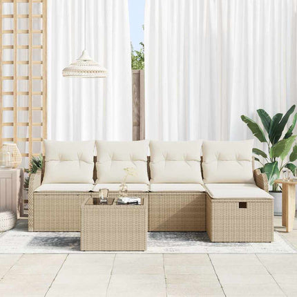 Trädgårdsoffset med kudde med lagring 6 pcs Beige Poly rattan