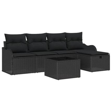 Trädgårdsoffset med kudde med lagring 6 pcs Svart Poly rattan