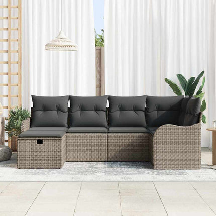Trädgårdsoffset med kudde med lagring 6 pcs Grå Poly rattan