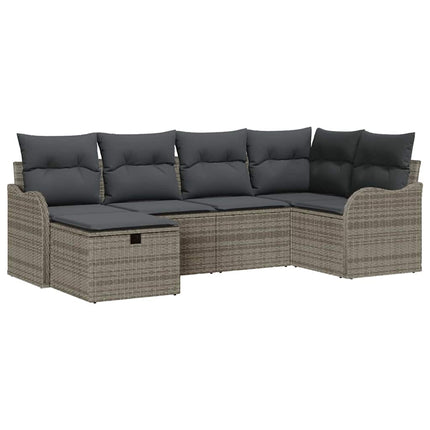 Trädgårdsoffset med kudde med lagring 6 pcs Grå Poly rattan