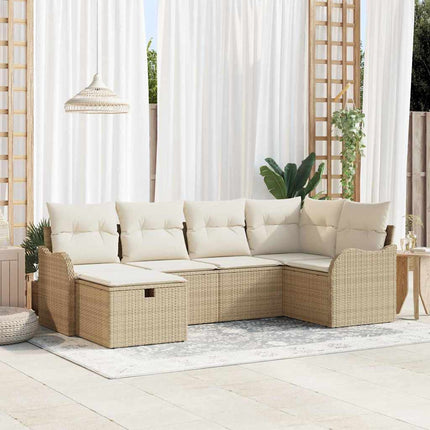 Trädgårdsoffset med kudde med lagring 6 pcs Beige Poly rattan