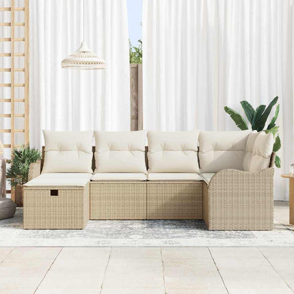 Trädgårdsoffset med kudde med lagring 6 pcs Beige Poly rattan