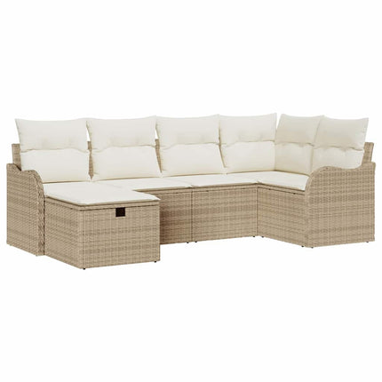 Trädgårdsoffset med kudde med lagring 6 pcs Beige Poly rattan