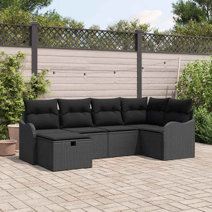 Trädgårdsoffset med kudde med lagring 6 pcs Svart Poly rattan