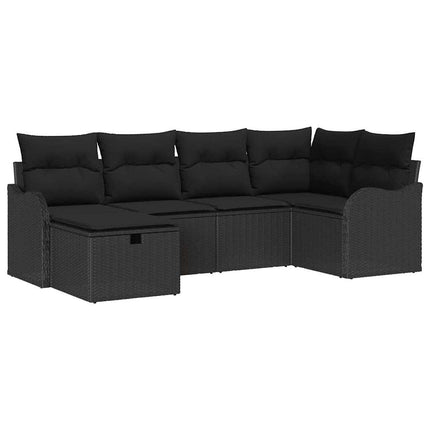 Trädgårdsoffset med kudde med lagring 6 pcs Svart Poly rattan