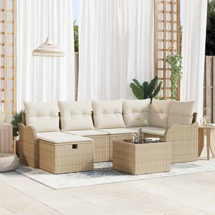 Trädgårdsoffset med kudde med lagring 7 pcs Beige Poly rattan