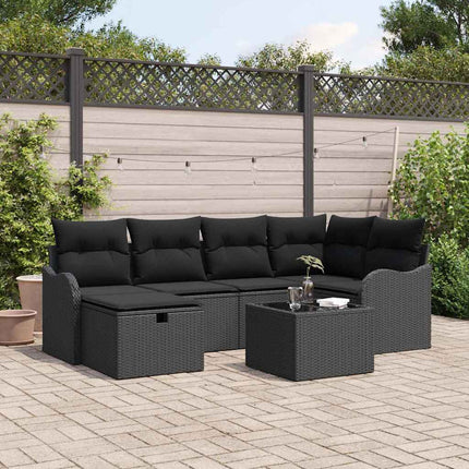 Trädgårdsoffset med kudde med lagring 7 pcs Svart Poly rattan