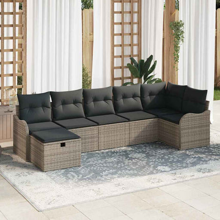 Trädgårdsoffset med kudde med lagring 7 pcs Grå Poly rattan