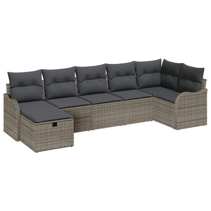 Trädgårdsoffset med kudde med lagring 7 pcs Grå Poly rattan