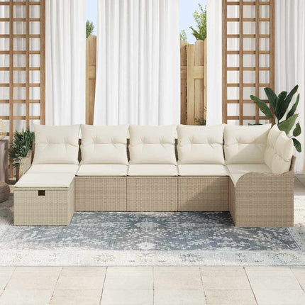 Trädgårdsoffset med kudde med lagring 7 pcs Beige Poly rattan