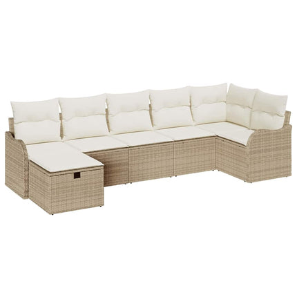 Trädgårdsoffset med kudde med lagring 7 pcs Beige Poly rattan