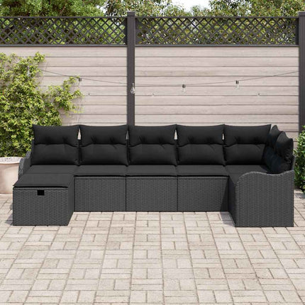 Trädgårdsoffset med kudde med lagring 7 pcs Svart Poly rattan