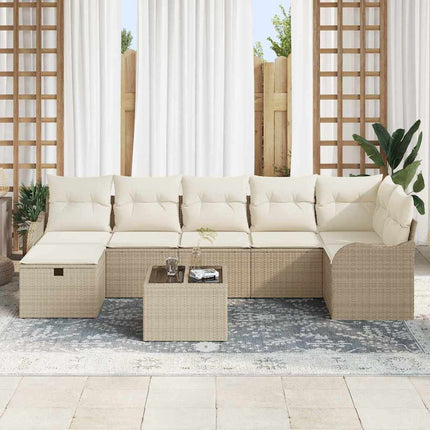 Trädgårdsoffset med kudde med lagring 8 pcs Beige Poly rattan