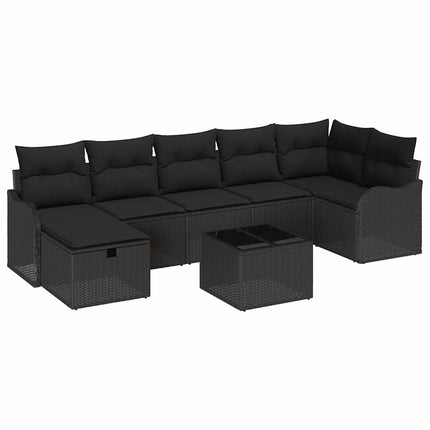 Trädgårdsoffset med kudde med lagring 8 pcs Svart Poly rattan