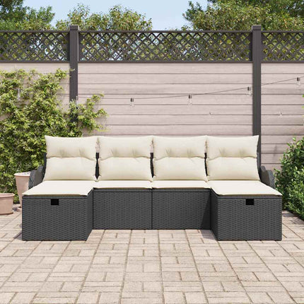 Trädgårdsoffset med kudde med lagring 6 pcs Svart Poly rattan