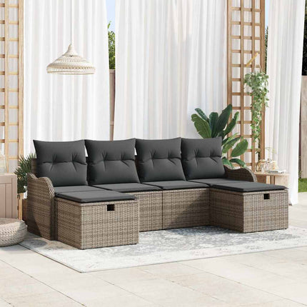 Trädgårdsoffset med kudde med lagring 6 pcs Grå Poly rattan