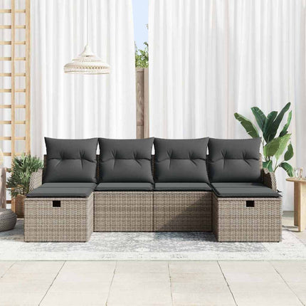 Trädgårdsoffset med kudde med lagring 6 pcs Grå Poly rattan