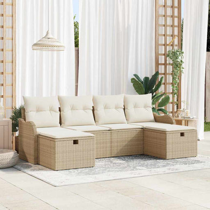 Trädgårdsoffset med kudde med lagring 6 pcs Beige Poly rattan