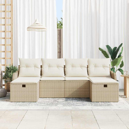 Trädgårdsoffset med kudde med lagring 6 pcs Beige Poly rattan