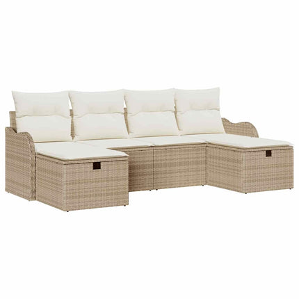 Trädgårdsoffset med kudde med lagring 6 pcs Beige Poly rattan