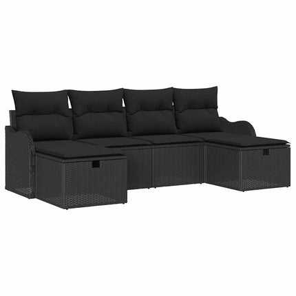 Trädgårdsoffset med kudde med lagring 6 pcs Svart Poly rattan