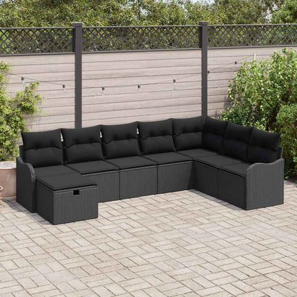 Trädgårdsoffset med kudde med lagring 8 pcs Svart Poly rattan