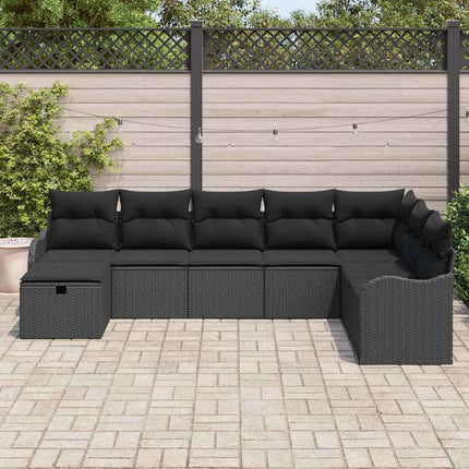 Trädgårdsoffset med kudde med lagring 8 pcs Svart Poly rattan