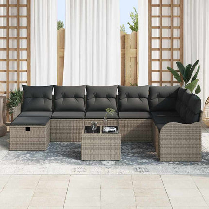 Trädgårdsoffset med kudde med lagring 9 pcs Grå Poly rattan