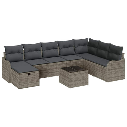 Trädgårdsoffset med kudde med lagring 9 pcs Grå Poly rattan