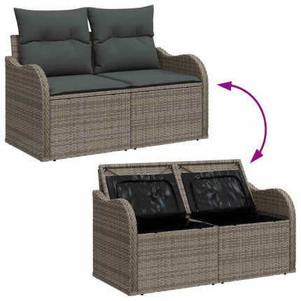 Trädgårdsoffset med kudde med lagring 9 pcs Grå Poly rattan