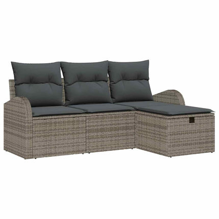 Trädgårdsoffset med kudde med lagring 4 pcs Grå Poly rattan