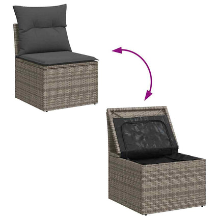 Trädgårdsoffset med kudde med lagring 4 pcs Grå Poly rattan