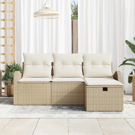 Trädgårdsoffset med kudde med lagring 4 pcs Beige Poly rattan